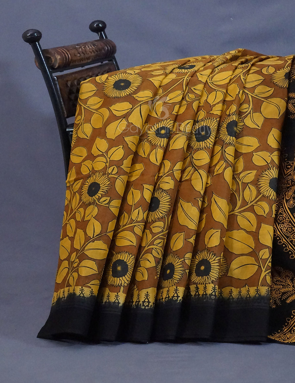 Shades of Khaki And Mustard Colour Kalamkari Pure Mulmul Cotton Saree By Gayathri Reddy Designer Studio | Grocsy