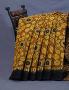 Shades of Khaki And Mustard Colour Kalamkari Pure Mulmul Cotton Saree By Gayathri Reddy Designer Studio | Grocsy