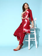 Sangria Embroidered Thread Work Kurta with Trousers & With Dupatta | Grocsy
