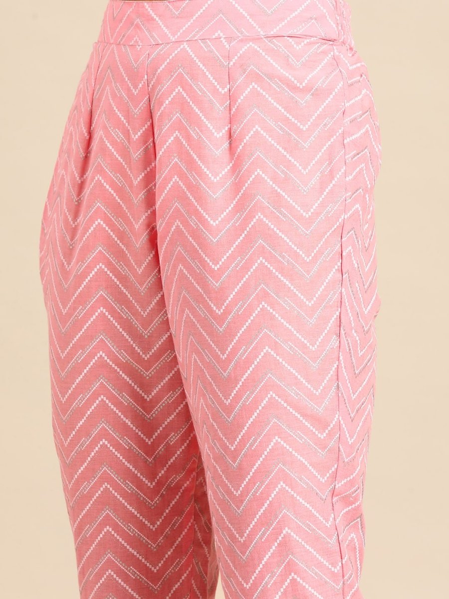 All About You Women Pink Ethnic Motifs Printed Pure Cotton Kurta with Trousers | Grocsy