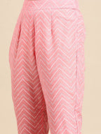 All About You Women Pink Ethnic Motifs Printed Pure Cotton Kurta with Trousers | Grocsy