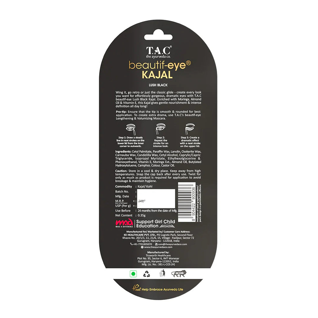TAC - The Ayurveda Co. Beautif-eye Kajal - Intense Black Kajal | Grocsy