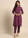 All About You Striped Pleated Sequinned Pure Cotton Kurta with Trousers | Grocsy