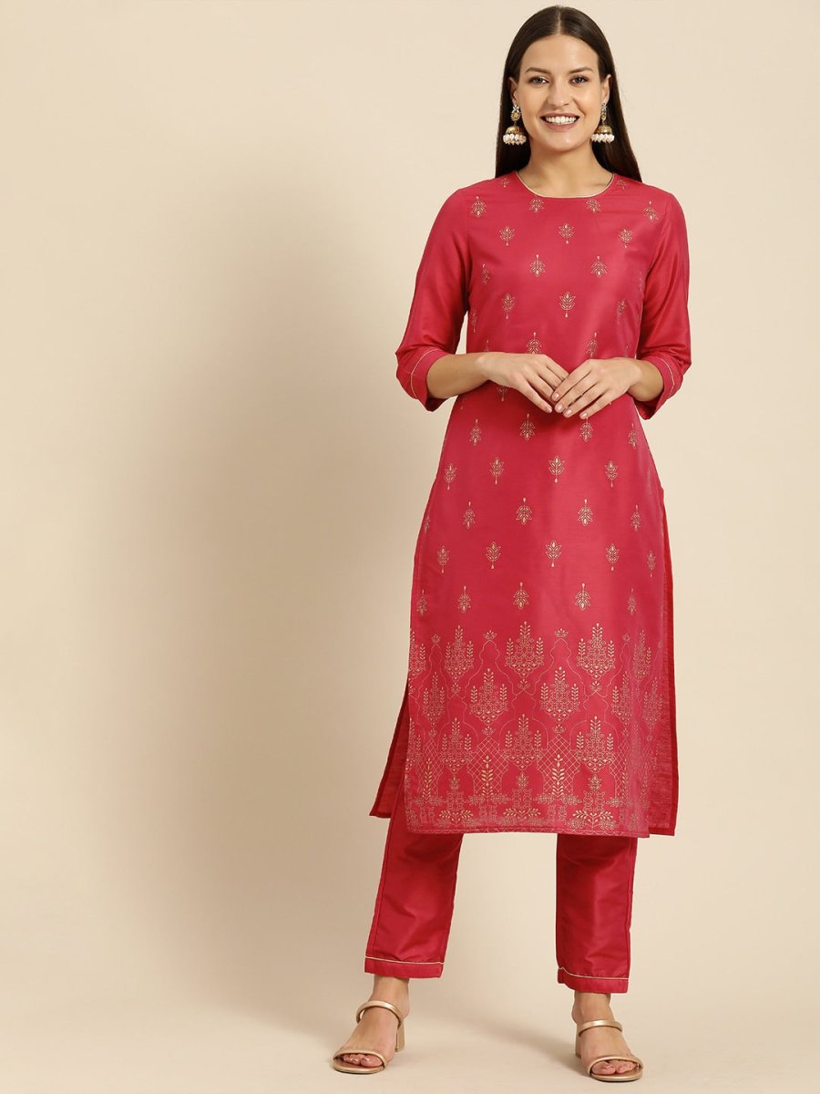 All About You Women Red Ethnic Motifs Kurta with Trousers | Grocsy