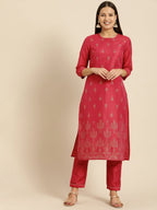 All About You Women Red Ethnic Motifs Kurta with Trousers | Grocsy