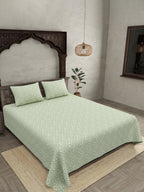 JAIPUR FABRIC Green & White Ethnic Motifs 250 TC Cotton King Bedsheet with 2 Pillow Covers | Grocsy