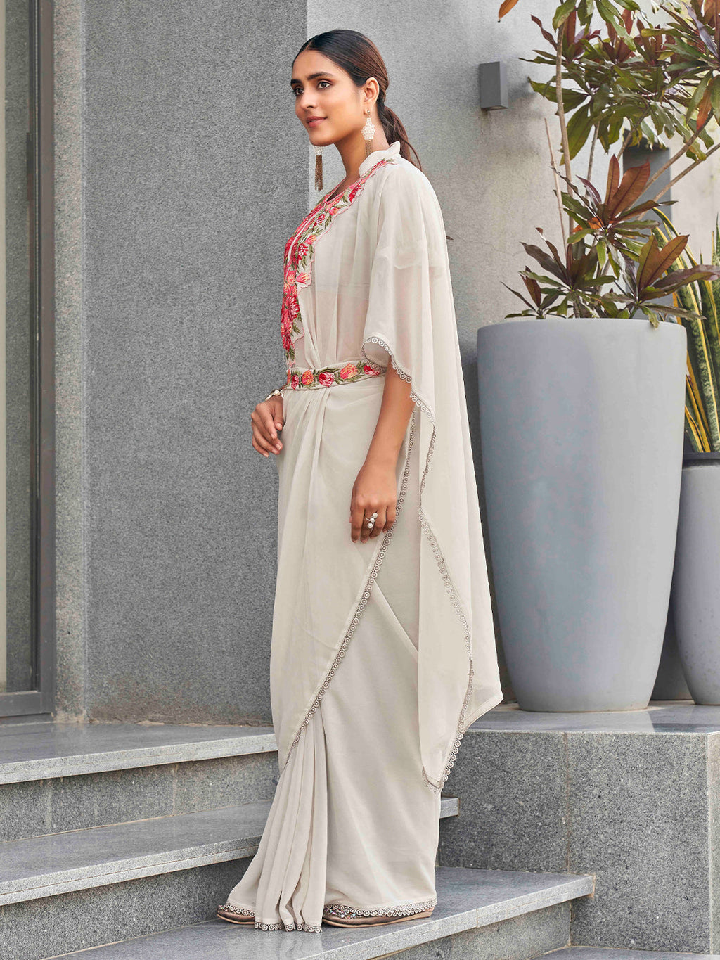Tikhi Imli Embroidered Kaftan Saree With Belt | Grocsy