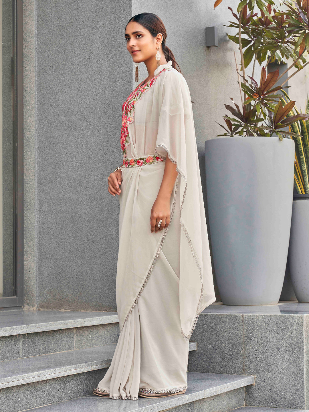 Tikhi Imli Embroidered Kaftan Saree With Belt | Grocsy