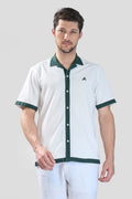 Xkind White Polo Backprinted Textured Relaxed Fit Shirt | Grocsy