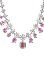 Saraf RS Jewellery Rhodium-Plated Pink AD studded Jewellery Set | Grocsy