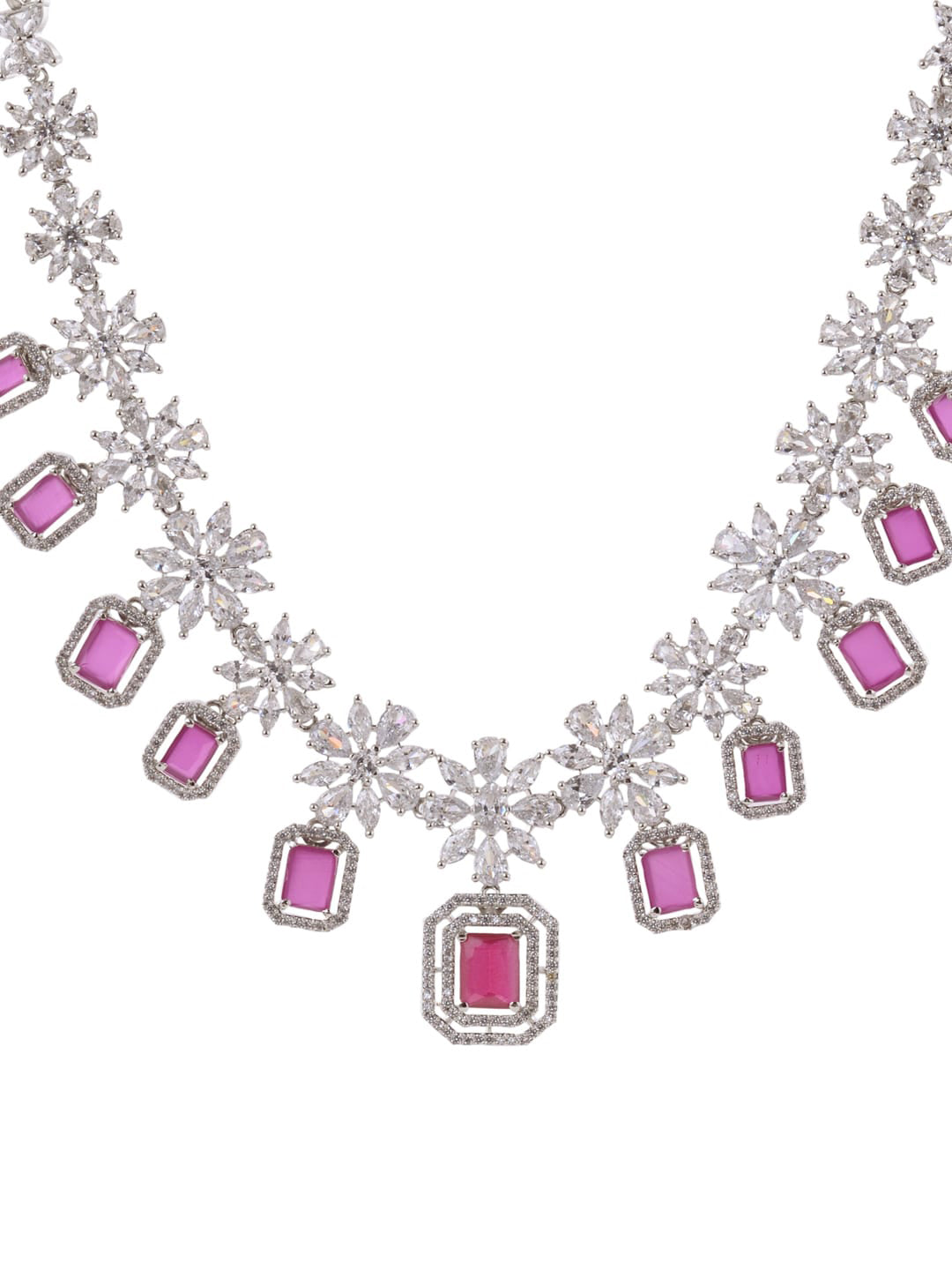 Saraf RS Jewellery Rhodium-Plated Pink AD studded Jewellery Set | Grocsy