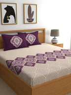 Dreamscape Purple & Cream-Coloured 144 TC Bedsheet with Pillow Covers | Grocsy