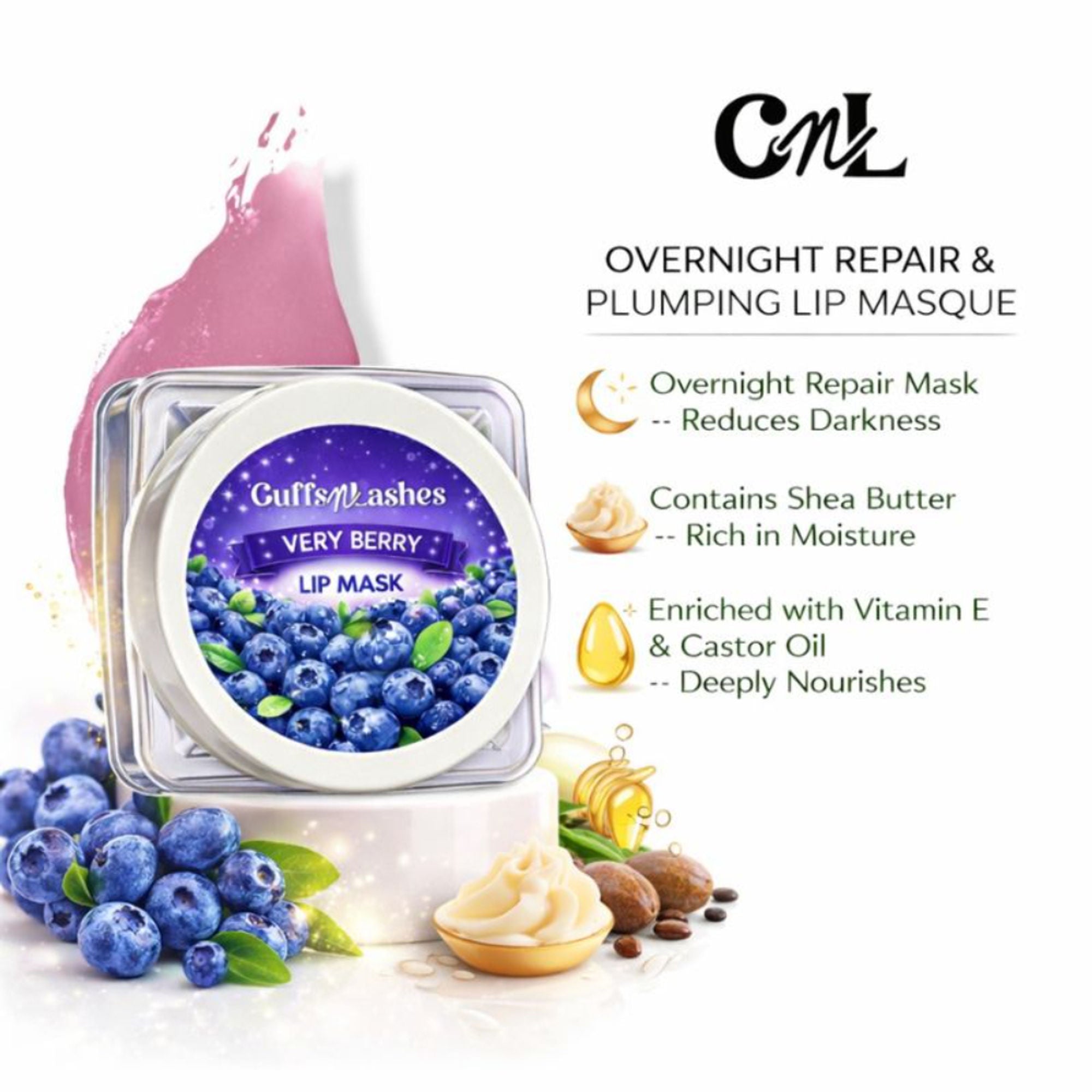 CUFFS N LASHES Lush Lips Intensive Recovery Lip Mask - Very Berry | Grocsy