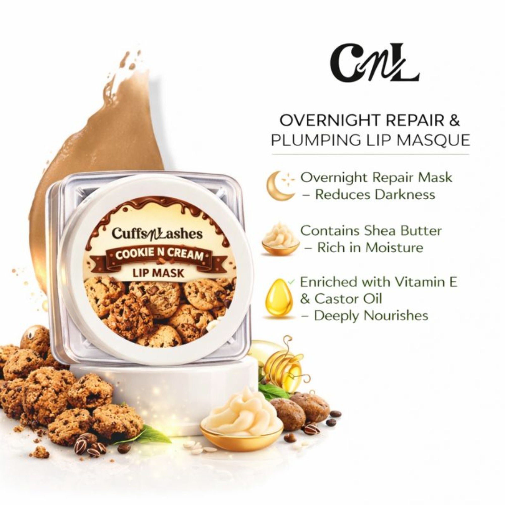CUFFS N LASHES Lush Lips Intensive Recovery Lip Mask - Cookie N Cream | Grocsy