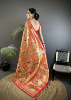 Joban Fashion Peach Floral & Leaf Motifs Soft Silk Paithani Saree | Grocsy
