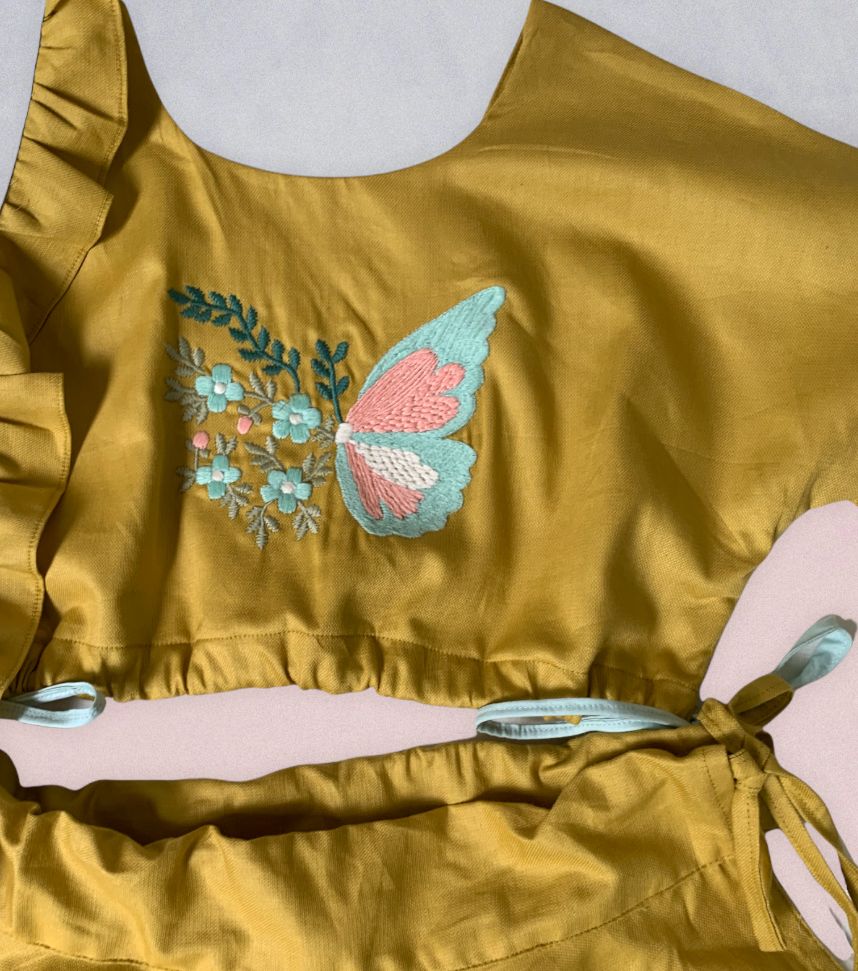 ArthLife Mustard Butterfly Lehenga Choli | Grocsy