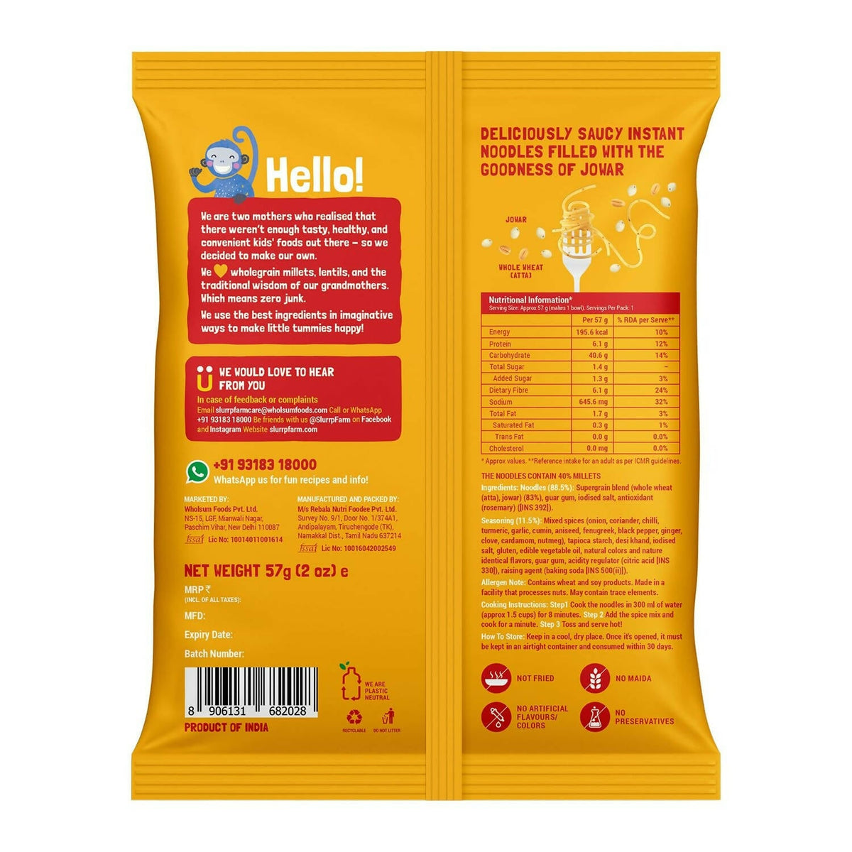 Slurrp Farm No Maida Instant Millet Noodles Combo | Grocsy