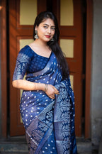 Lightblue Jute Silk Printed Saree with Unstitched Blouse - Hiral Fashion | Grocsy