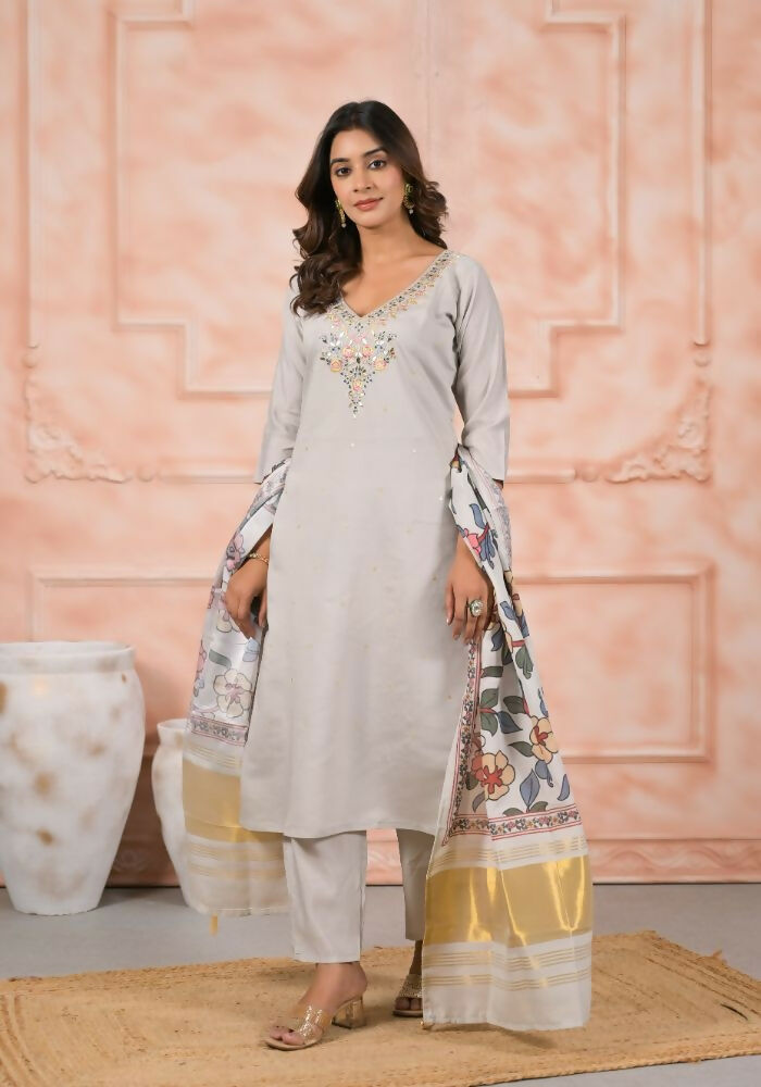 Ethnic Festive Wear Viscose Off White Stitched Suit With Dupatta - Anbazaar | Grocsy