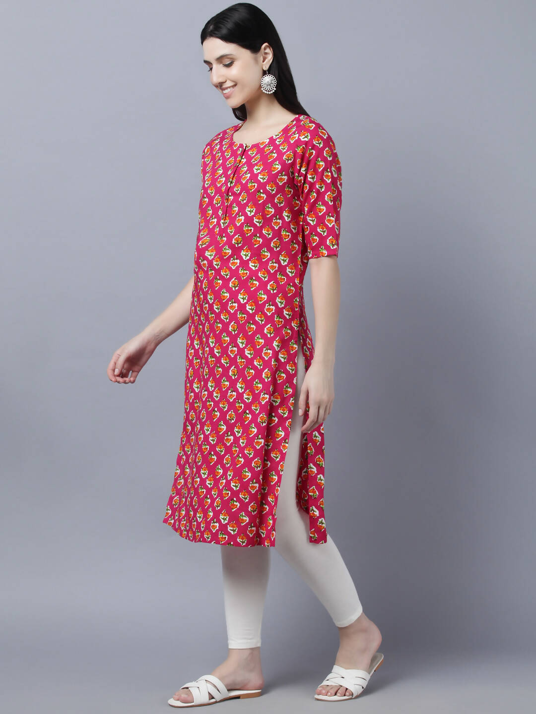 Myshka Women Pink Printed Straight Kurta | Grocsy
