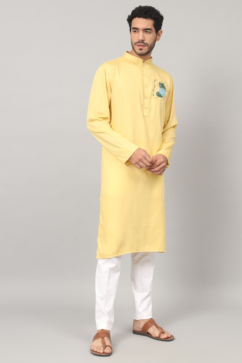 Abstract Embroidered Cotton Kurta by Hilo Design | Grocsy