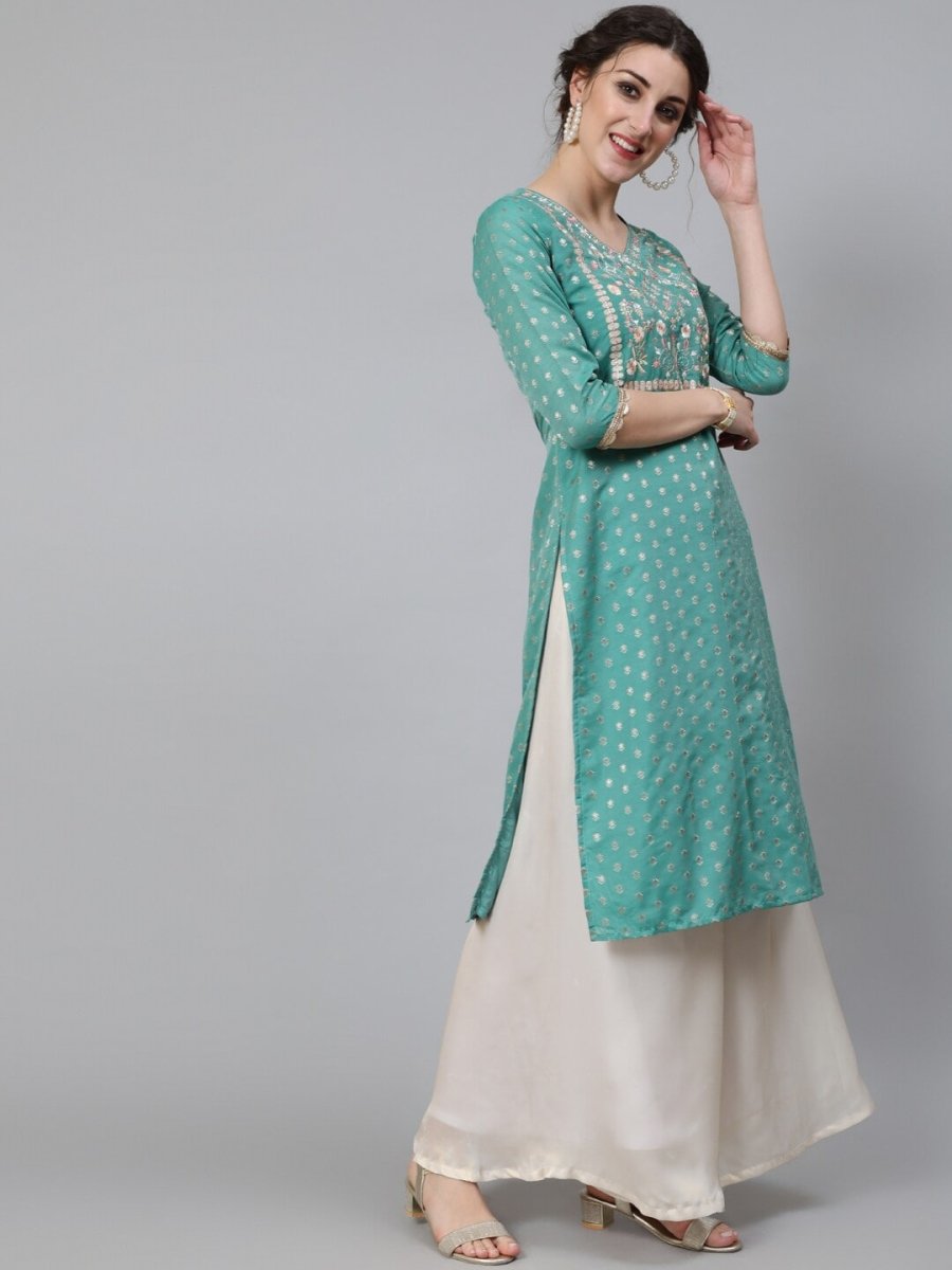 Aks Ethnic Motifs Woven Design Zari Chanderi Silk Kurta | Grocsy