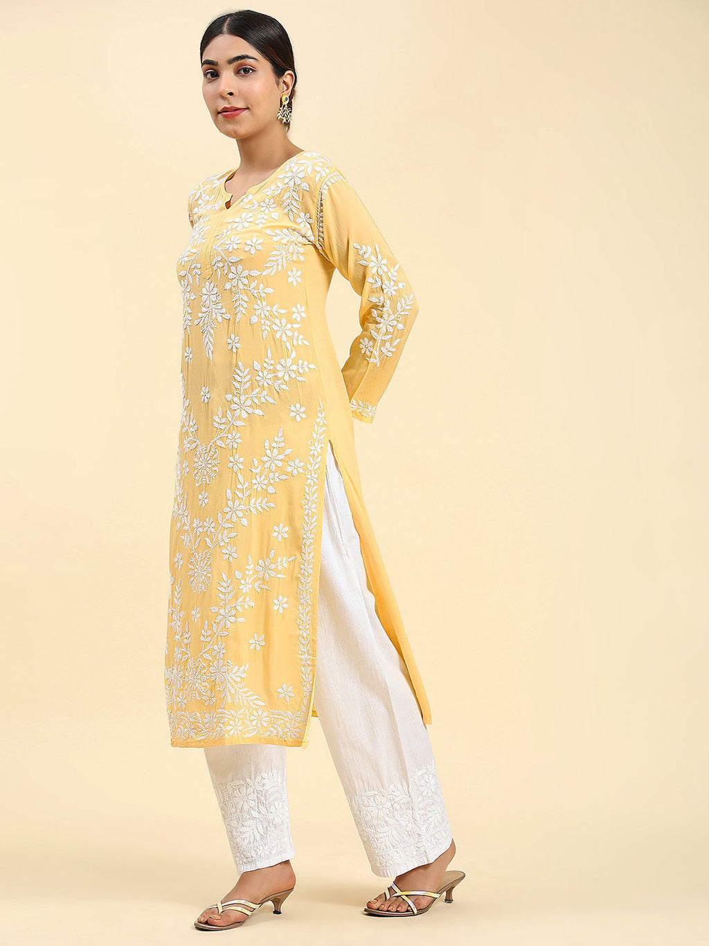 HOUSE OF KARI Ethnic Motifs Embroidered Chikankari Straight Kurta | Grocsy