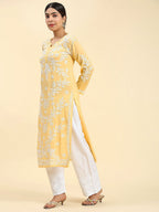 HOUSE OF KARI Ethnic Motifs Embroidered Chikankari Straight Kurta | Grocsy