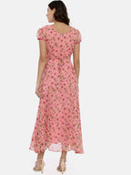 Souchii Women Pink Printed Fit and Flare Dress | Grocsy