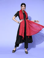 HERE&NOW Women Black & Red Embroidered Kurta Set | Grocsy