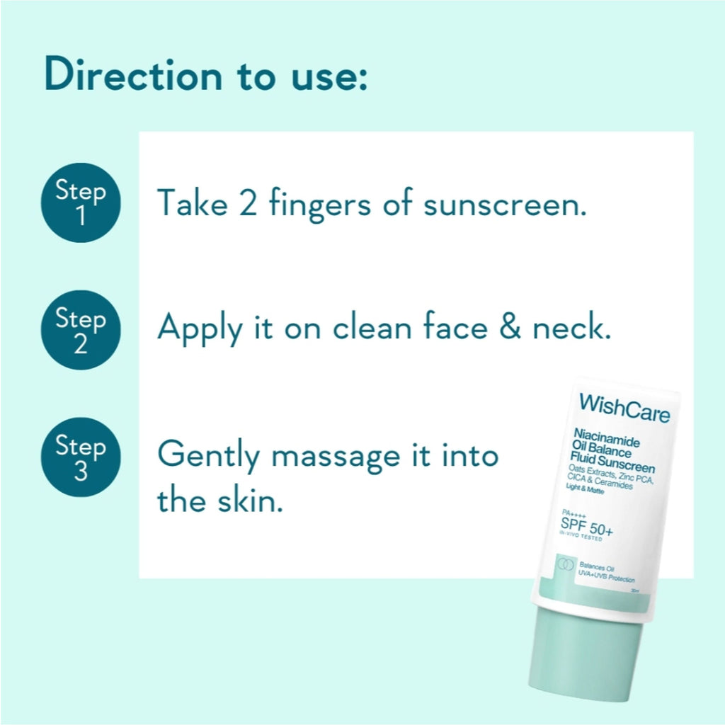 WishCare Niacinamide Oil Balance Fluid Face Sunscreen for Oily Skin with SPF50 PA++++ In-Vivo Tested | Grocsy