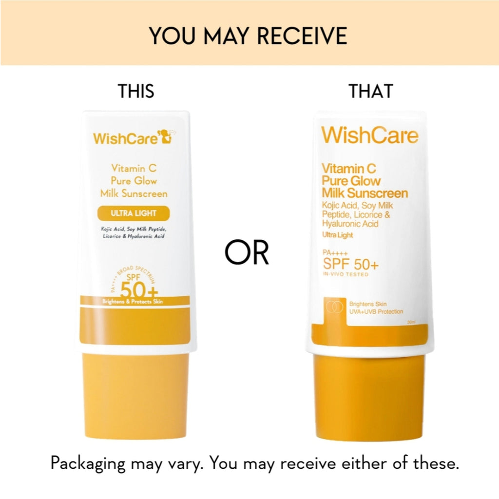 WishCare Vitamin C Pure Glow Brightening Face Sunscreen for Dry Skin with SPF50 PA++++In-Vivo Tested | Grocsy
