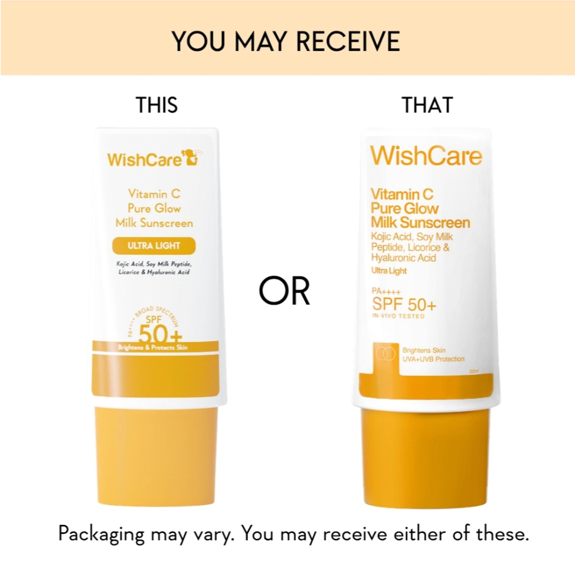 WishCare Vitamin C Pure Glow Brightening Face Sunscreen for Dry Skin with SPF50 PA++++In-Vivo Tested | Grocsy