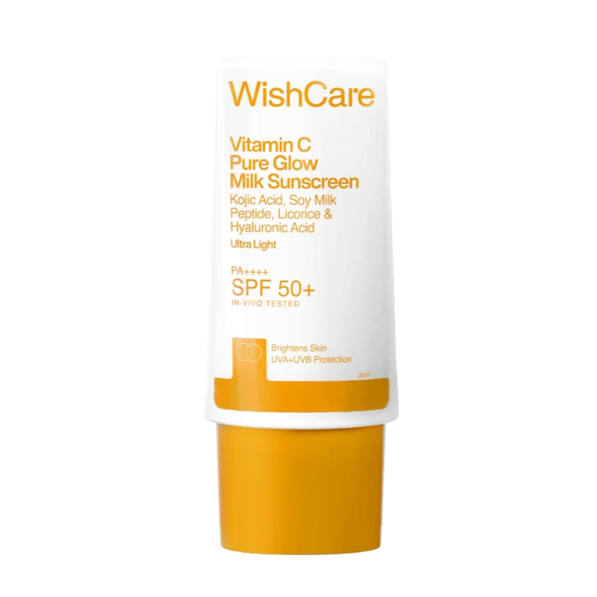 WishCare Vitamin C Pure Glow Brightening Face Sunscreen for Dry Skin with SPF50 PA++++In-Vivo Tested | Grocsy
