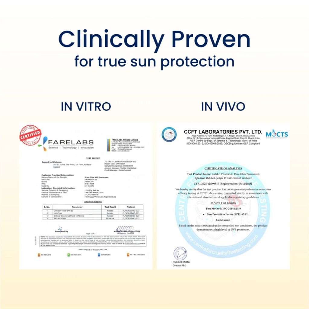 WishCare Vitamin C Pure Glow Brightening Face Sunscreen for Dry Skin with SPF50 PA++++In-Vivo Tested | Grocsy