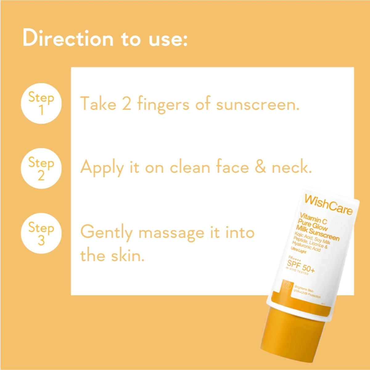 WishCare Vitamin C Pure Glow Brightening Face Sunscreen for Dry Skin with SPF50 PA++++In-Vivo Tested | Grocsy