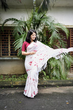 Red Poly Georgette Tie And Dye Saree with Unstitched Blouse - A2M | Grocsy