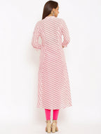 HERE&NOW Pink Mandarin Collar Striped A-Line Kurta | Grocsy