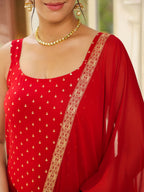 Janasya Maroon Rayon Foil Print Kurta,Bottom & Dupatta | Grocsy