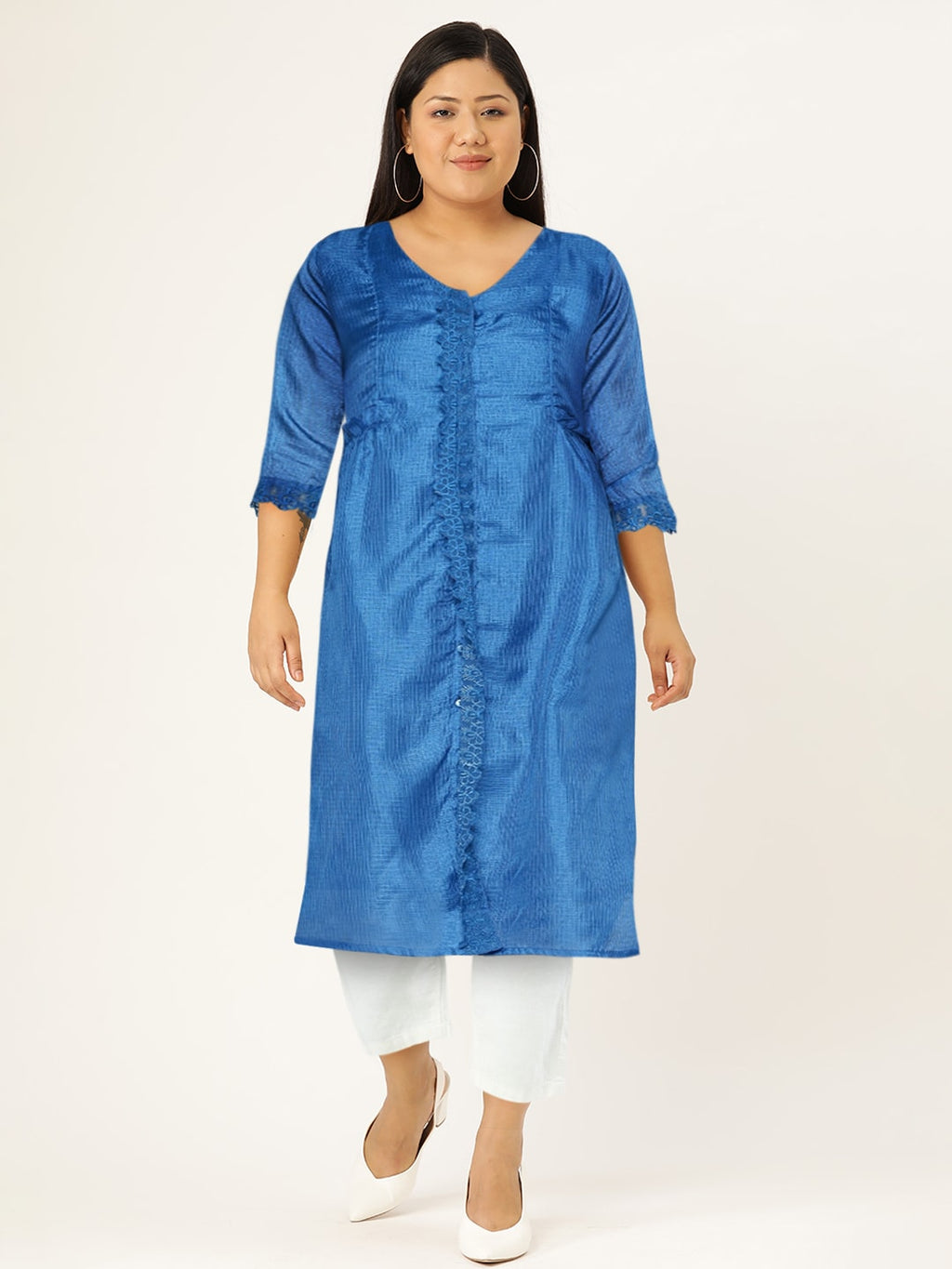 HERE&NOW Women Blue Self-Design Kurta | Grocsy
