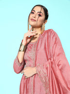 Sangria Floral Embroidered Regular Sequinned Kurta With Trousers & With Dupatta | Grocsy