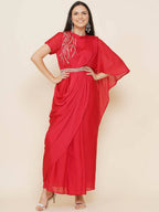 Women Republic Red Hand Embelleshed Gown With Drape | Grocsy