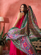 InWeave Fuchsia Strappy Kurta Set Green Patola Dupatta | Grocsy