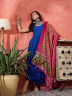 InWeave Ink Blue Strappy Kurta Set Pink Patola Dupatta | Grocsy