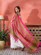 InWeave White Strappy Kurta Set Pink Patola Dupatta | Grocsy