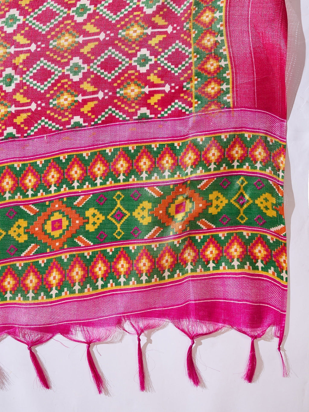 InWeave White Strappy Kurta Set Pink Patola Dupatta | Grocsy