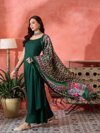InWeave Green Strappy Kurta Set Green Patola Dupatta | Grocsy