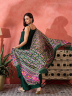 InWeave Green Strappy Kurta Set Green Patola Dupatta | Grocsy