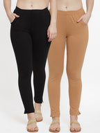 TAG 7 Women Pack Of 2 Solid Straight-Fit Ankle-Length Leggings | Grocsy