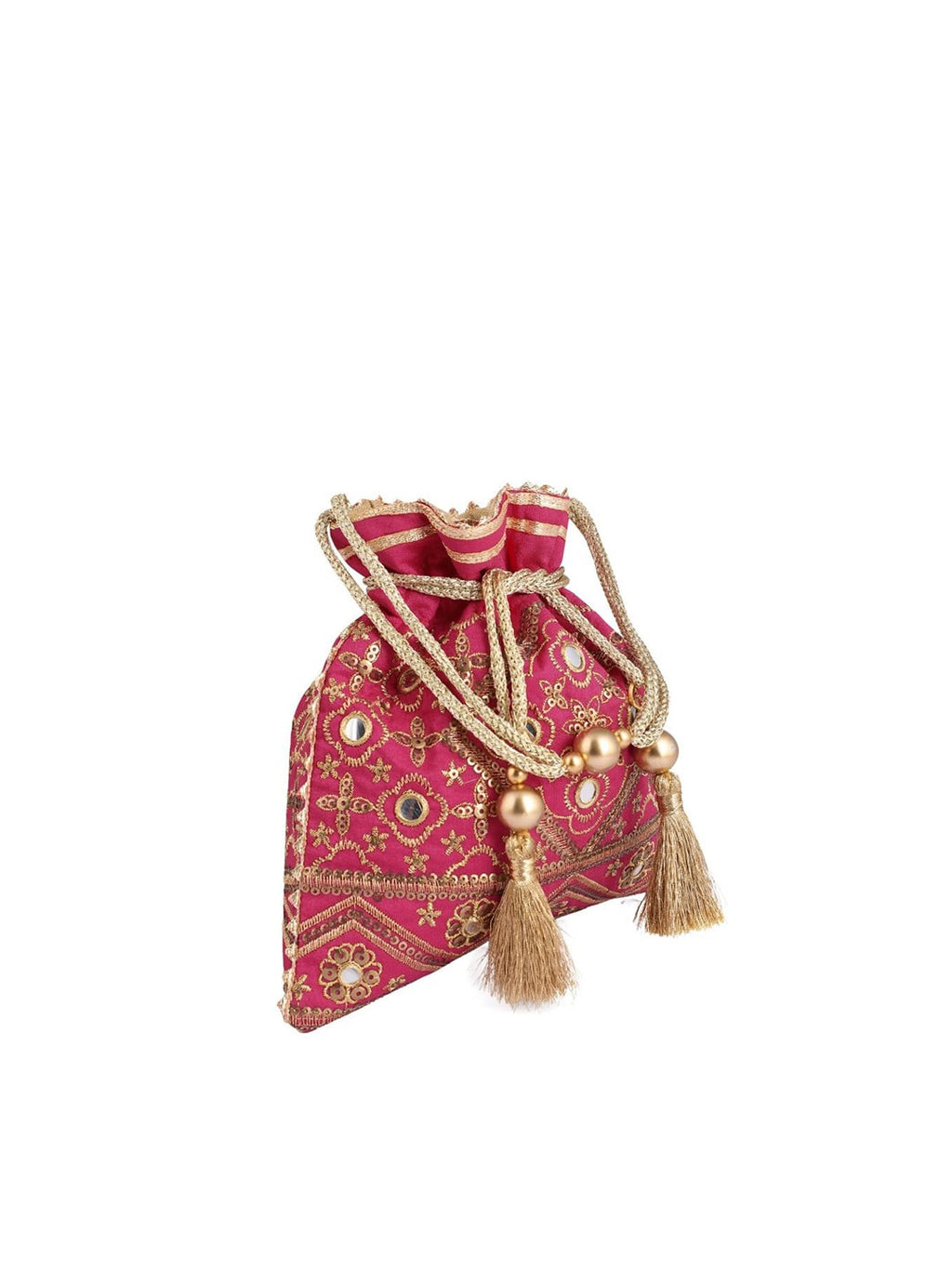 Masq Pink & Gold-Toned Embellished Embroidered Potli Clutch